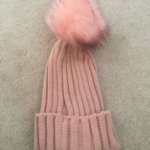 NWOT light pink faux fur  pom pom  hat